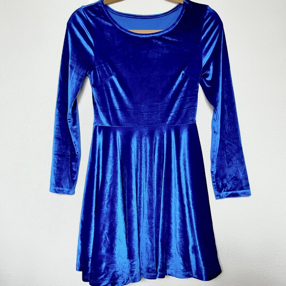 Electric Blue Velvet Mini Dress - Size M